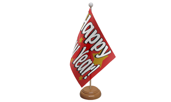 Happy New Year Small Flag with Wooden Stand